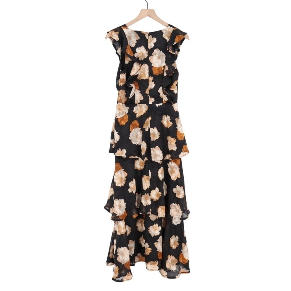 Lulus No Introductions Needed Maxi Dress Womens M Black Burnout Floral Tiered - Picture 6 of 7